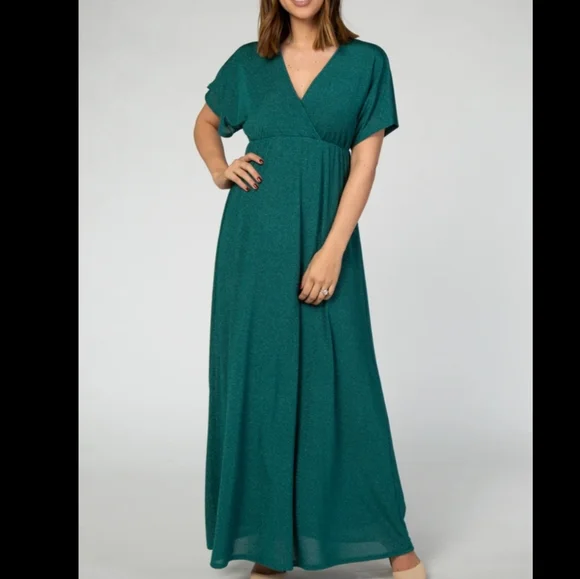 Pinkblush | Dresses | Pinkblush Green Metallic Wrap Maxi Maternity Dress |  Poshmark